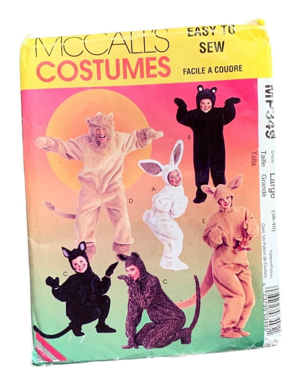 McCalls Easy to Sew Animal Costumes Pattern MP349 Size Large 1997